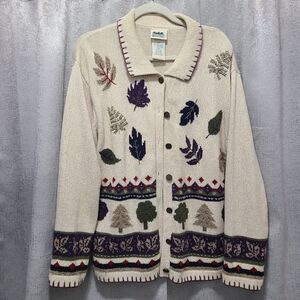 Northern Reflections Cream Cardigan with Leaf Motif